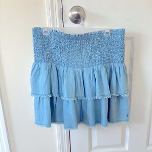 Aerie blue tiered smocked ruffle mini skirt size L